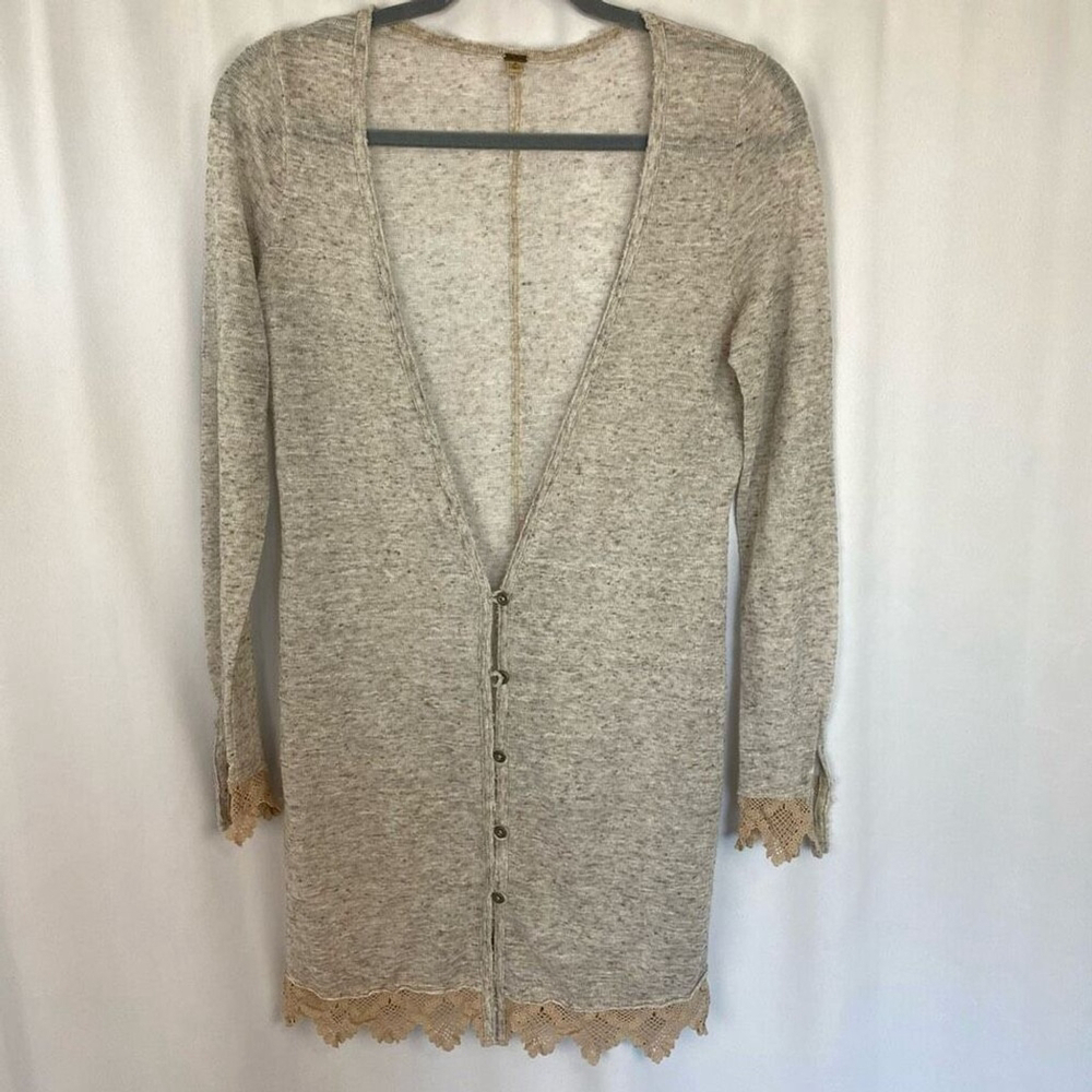 Free People Cardigan Lightweight Boho Womens S Sweater Beige Boho Cottagecore